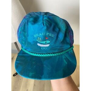 Vintage 80s Imperial Headwear Teal Blue Abstract Golf Rope Hat Made in USA Mens